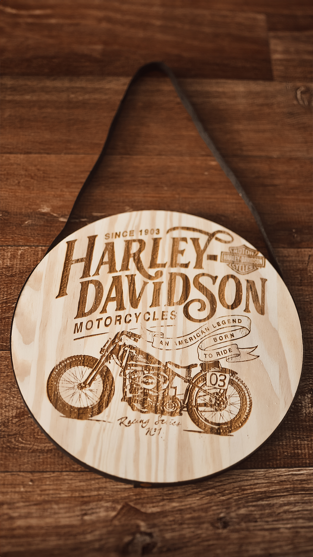 Quadro com alça madeira pinus Harley Davidson
